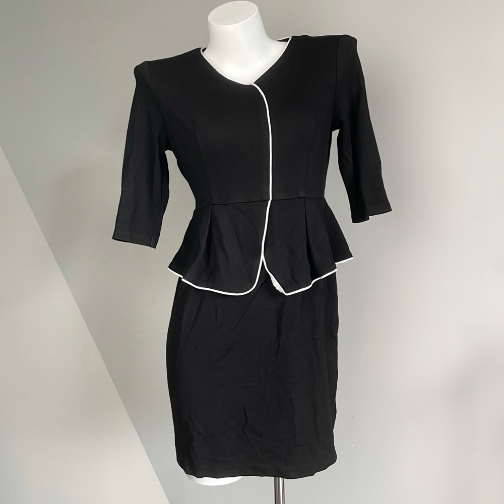 Vintage Black Cotton Peplum Dress